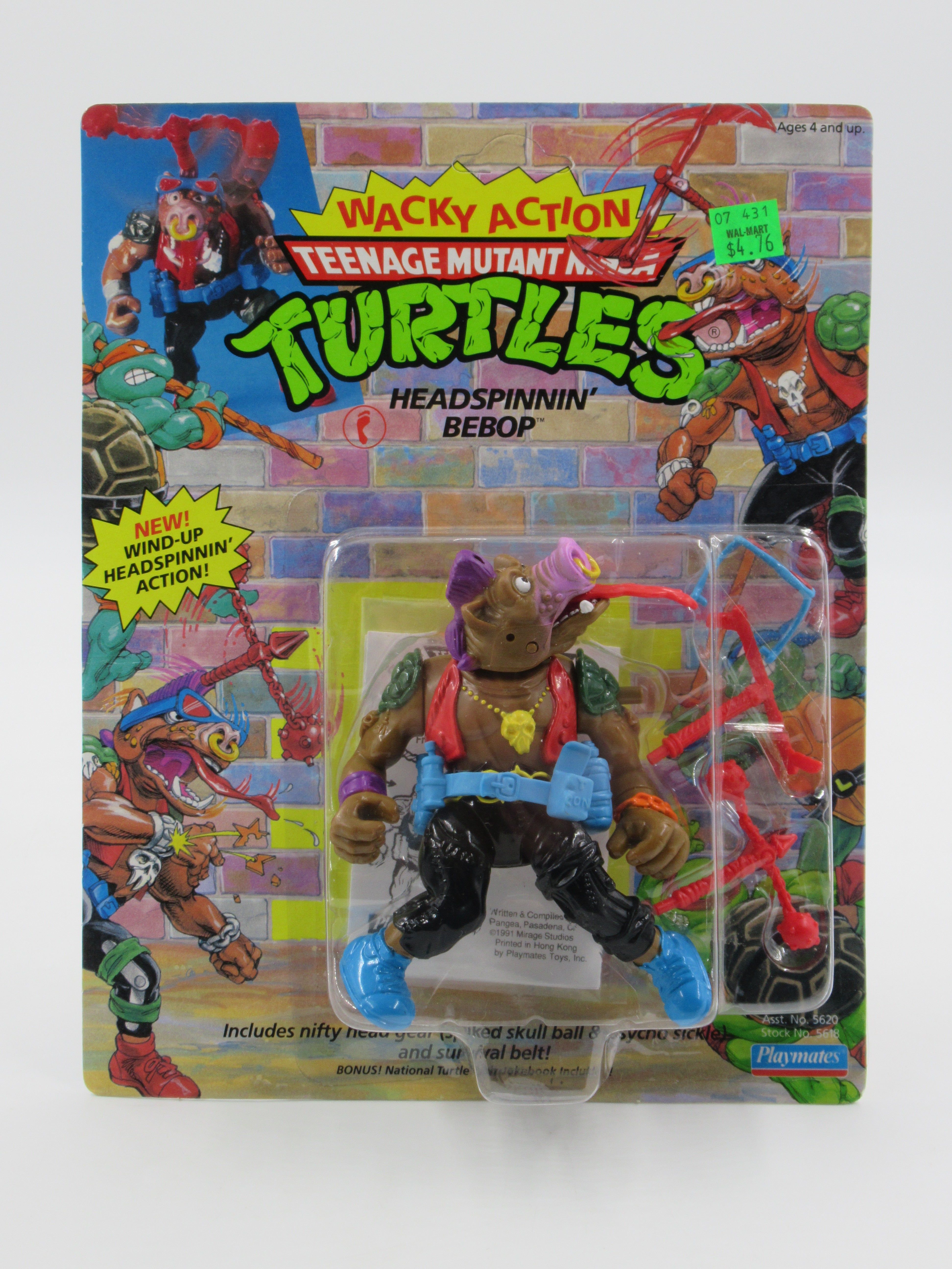Teenage Mutant Ninja Turtles Headspinnin' Bebop Wacky Action 4.5" Figure TMNTs - Playmates (1991)